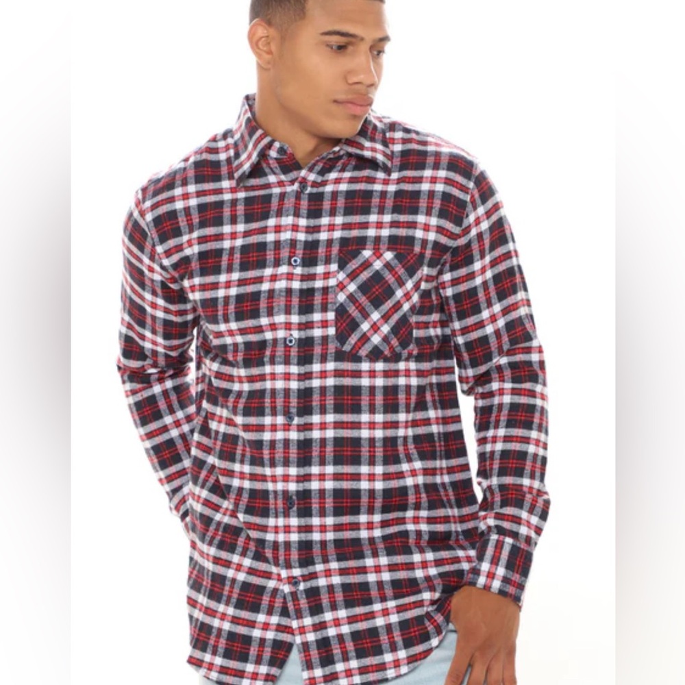 Red and Black Plaid Button-Up Shirt